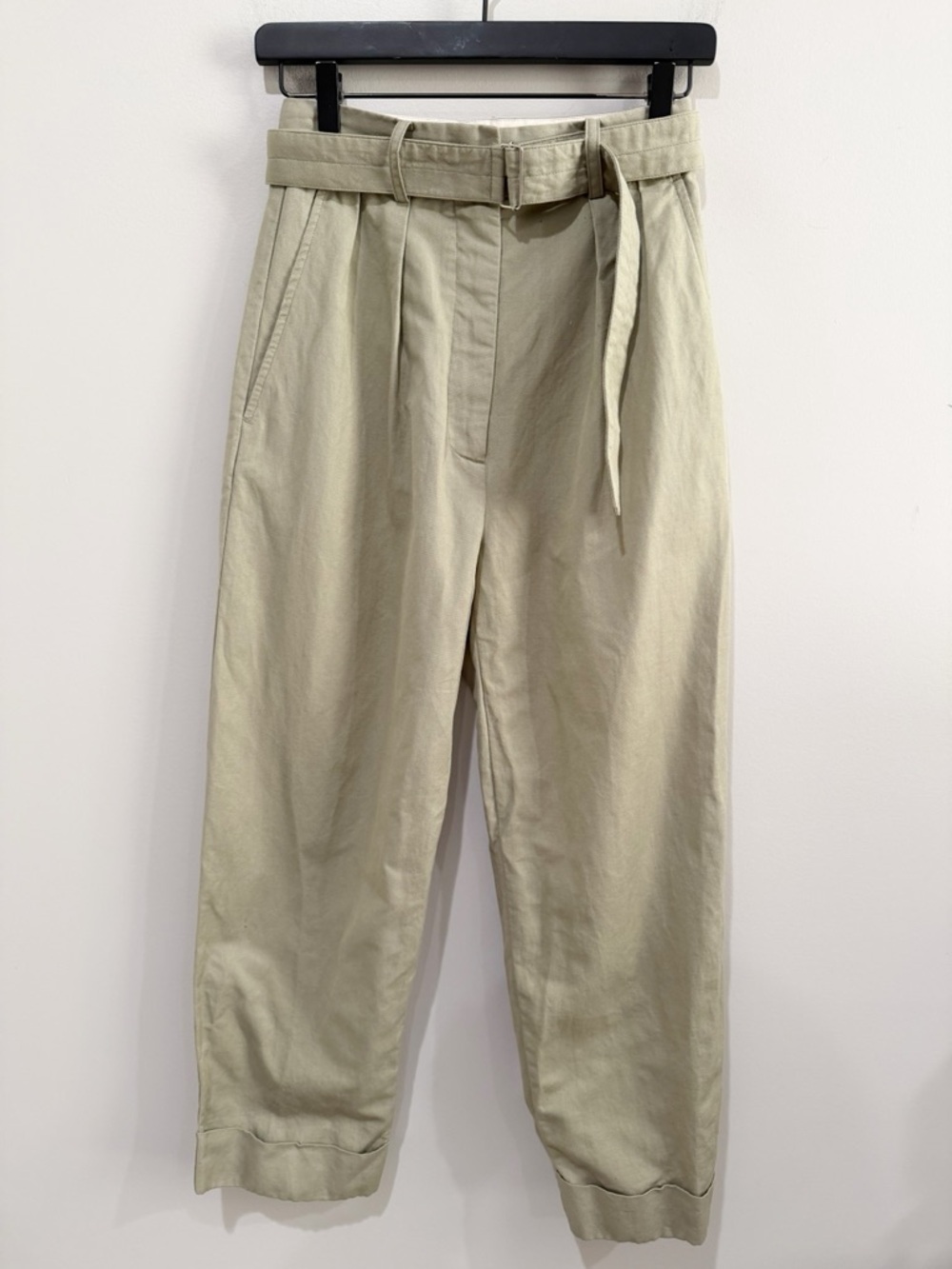 OROTON Women’s Pleated Linen Cotton Pants Belt High Waist Sage Green Size 6